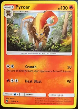 Rare Lost Thunder Pyroar ◓ 51/214 ◓ Hasuno ◓ Pokemon Card Near Mint - Image 1