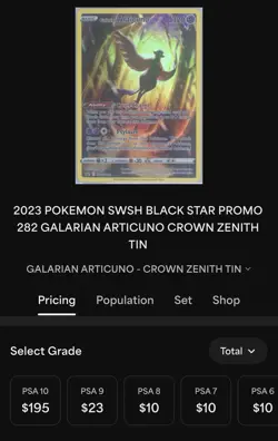 2023 POKEMON #SWSH282 GALARIAN ARTICUNO Black Star CGC 10 GEM MINT Crown Zenith - Image 3