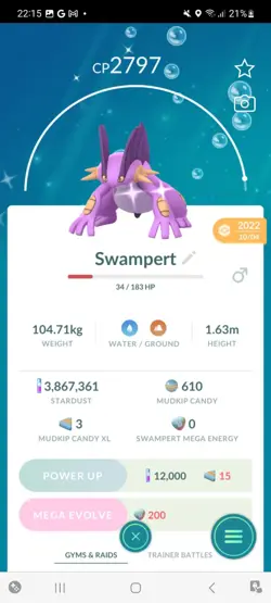 Pokemon Go Shiny Swampert (High Cp) - Image 1