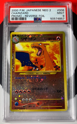 Charizard #006 Reverse Foil Japanese Neo 2 2000 Pokemon Card PSA 9 MINT *1SWIRL* - Image 1