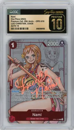 CGC Pristine 10 Auto 10 Luci Christian Nami 25th Aniv Manga Alt Art OP01-016 - Image 1