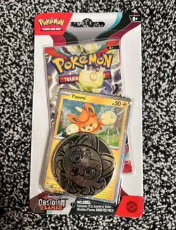 Pokemon TCG Obsidian Flames 1 Booster Pack Blister 10 Cards Pawmi Promo Coin - Image 1