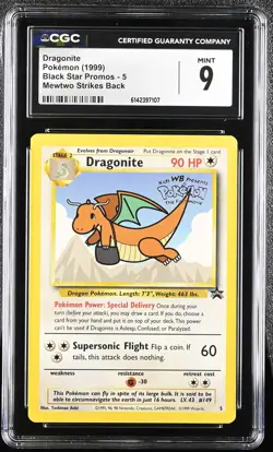 CGC 9 Dragonite 5 Black Star Promo Mewtwo Strikes Back Wb Movie Pokemon Card - Image 1
