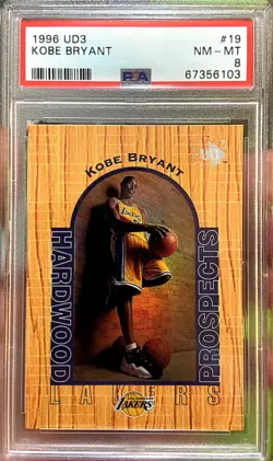1996 Upper Deck UD3 #19 Kobe Bryant RC Hardwood Prospects PSA 8 - Image 1