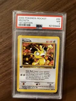 2000 Pokemon Team Rocket Meowth 1st Edition PSA 7 #62 – WOTC Vintage Graded Card - Image 1