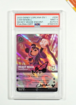 Disney Lorcana PSA 9 Auto 9 Mickey Mouse #208 Cam Kendell Signed Enchanted 2023 - Image 1