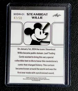 2024 Leaf Steamboat Willie Mickey Mouse Silver Shimmer /50 #90SW-01 - Image 2