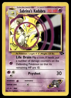Sabrina's Kadabra 58/132 Uncommon Gym Challenge Pokemon Unlimited Near Mint - Image 1