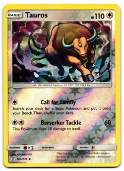 Tauros 164/236 - 🌊 Unified Minds Uncommon Pokemon TCG Reverse Holo 🖤 - HP - Image 1