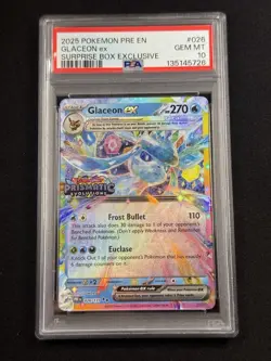Pokemon TCG: Surprise Box Glaceon ex (Prismatic Evolutions Stamp) 026/131 PSA 10 - Image 1