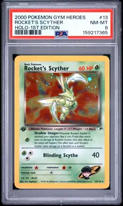 2000 POKEMON GYM HEROES HOLO-1ST EDITION #13 ROCKET'S SCYTHER PSA 8 - Image 1