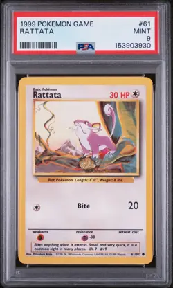 1999 Pokemon Base Set Unlimited Rattata PSA 9 - Image 1