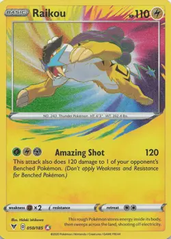 Raikou 050/185 Amazing Rare Vivid Voltage Pokemon Holo Lightly Played - Image 1