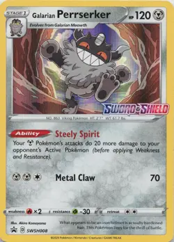 Galarian Perrserker (Prerelease) SWSH008 Holo SW&SH Promo Pokemon Holo NM - Image 1