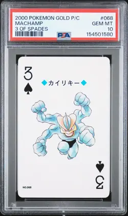 2000 POKEMON GOLD VERSION PLAYING CARDS 3 OF SPADES #068 MACHAMP PSA 10 - Image 1