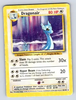 Dragonair 18/102 Rare Base Set Unlimited Pokemon Damaged - Image 1