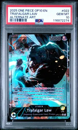 2025 ONE PIECE OP10-ROYAL BLOOD ALTERNATE ART #022 TRAFALGAR LAW PSA 10 - Image 1