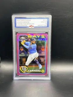 2024 TOPPS CHROME PINK REFRACTOR #213 JUNIOR CAMINERO PCG 10 ROOKIE CARD - Image 1