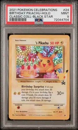 2021 Pokemon Celebrations Birthday Pikachu 24 Classic Collection PSA 9 Mint Holo - Image 1