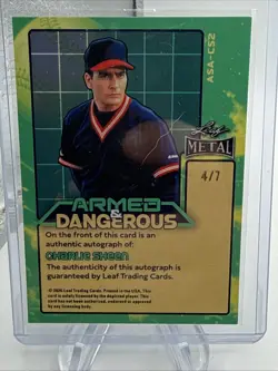 Charlie Sheen Auto Armed And Dangerous Shimmer 2026 Leaf Metal Baseball! /7! - Image 2