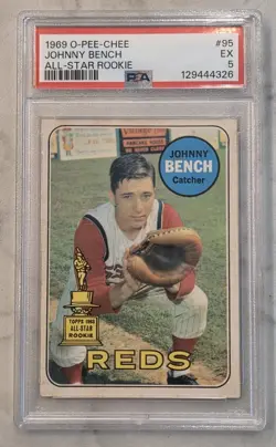 Johnny Bench 1969 O-Pee-Chee PSA 5 EX All-Star Rookie Card #95 Reds OPC - Image 1