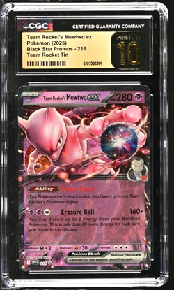 CGC Pristine 10 Team Rocket’s Mewtwo EX 216 Black Star Promo Pokemon Card SVP216 - Image 1