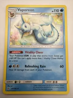 Pokemon Vaporeon Uncommon Card Sun & Moon Cosmic Eclipse 42/236 NM Condition - Image 1