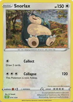 Pokemon TCG Snorlax #016/034 Holo Trading Card Game Classic NM - Image 1