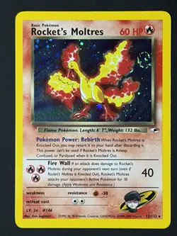 SWIRL 🌀Rocket’s Moltres 12/132 Gym Heroes Unlimited Holo Pokemon TCG LP - Image 1