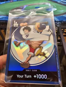 One Piece x Dodgers Card Promo & Straw Hat! Monkey Luffy Your Turn +1000 Sealed - Image 3