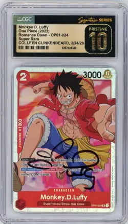 CGC Pristine 10 Colleen Clinkenbeard Signed Monkey.D.Luffy OP01-024 SR Foil - Image 1