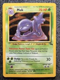 Muk 13/62 Holo Rare Fossil Base Set Unlimited Pokemon Card Lightly Played - Image 1