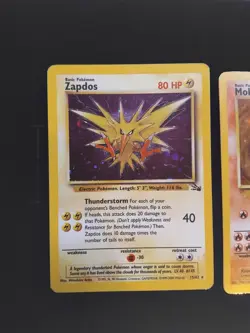 LP / MP Pokemon HOLO TCG Zapdos Noltres And Articuno Fossil Vintage 3 Card Lot - Image 3