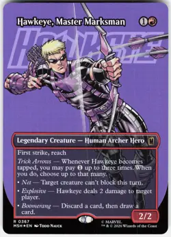 MAGIC MTG HAWKEYE, MASTER MARKSMAN (BORDERLESS) 367 MARVEL SUPER HEROES FOIL - Image 1