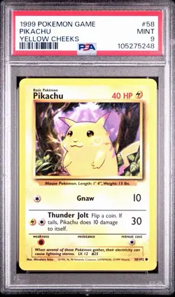 1999 POKEMON BASE SET UNLIMITED YELLOW CHEEKS #58 PIKACHU PSA 9 - Image 1