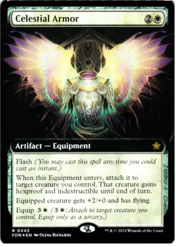 Celestial Armor (Extended Art) 443 R Foundations NM Foil MTG - Image 1