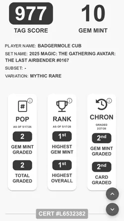 Magic: The Gathering Badgermole Cub 0167 TLA Non-Foil Highest Ranked TAG 10 - Image 4