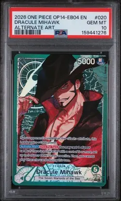 2026 ONE PIECE OP14-EB04 EN #020 DRACULE MIHAWK ALTERNATE ART PSA 10 (Q276 - Image 1