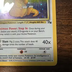 Pokemon Dragonite 4/62 Fossil Unlimited Holo Rare English 1999 WoTC HP - Image 4