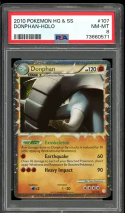 2010 Pokemon Heart Gold & Soul Silver #107 Donphan Prime PSA 8 NM-MT - Image 1