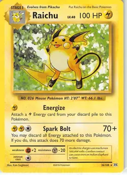Raichu 36/108 Holo Rare Evolutions Pokemon NM Sugimori - Image 1