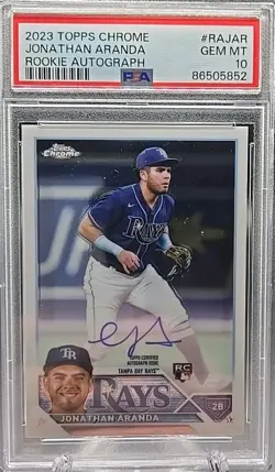2023 Topps Chrome Jonathan Aranda #RA-JAR Rookie RC Auto PSA 10 Tampa Bay Rays - Image 1