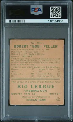 1938 GOUDEY HEADS-UP ORIGINAL BOB FELLER #264 ROOKIE PSA 2.5 RECENTLY GRADED - Image 3