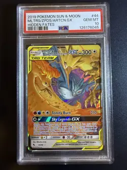 2019 Pokemon Sun & Moon Hidden Fates - Moltres Zapdos Articuno GX 44/68 PSA 10 - Image 1