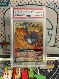 Pokemon TCG Hidden Fates Moltres & Zapdos & Articuno GX 44/68 PSA 10 Gem Mint - Image 1