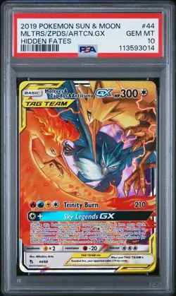 2019 Pokemon Hidden Fates Moltres & Zapdos & Articuno GX 44/68 Full Art PSA 10 - Image 1