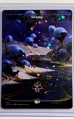 2022 MTG Magic the Gathering UNF Unfinity Borderless Galaxy Foil #488 Swamp - Image 1