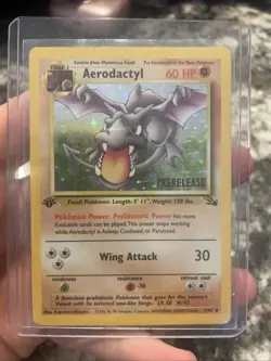 Pokemon TCG Aerodactyl Holo Rare Card Fossil, 1/62, Unlimited PRERELEASE - Image 1