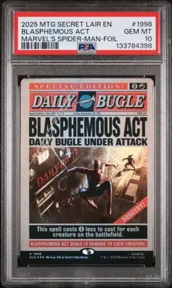 PSA 10 SPIDER-MAN MAGIC THE GATHERING SECRET LAIR DROP #1998 BLASPHEMOUS ACT - Image 1