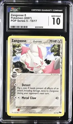 CGC 10 Pokemon Zangoose (Delta Species) 015/017 POP Series 5 Non Holo Low Pop 38 - Image 1